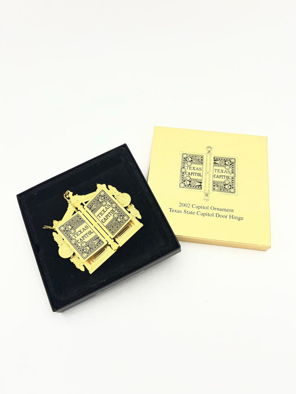 2002 Texas State Capitol Door Hinge Gold-Tone Ornament Original Box